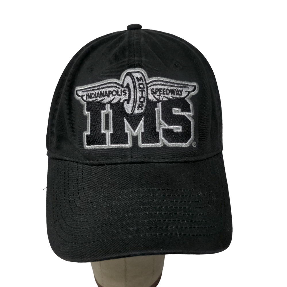 Indianapolis Motor Speedway IMS Strapback Hat Embroidered Logo Racing Black OSFM
